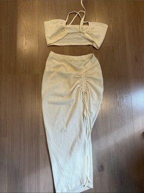 SET Cream Ruched Midi Skirt - Women's Knit Skirt